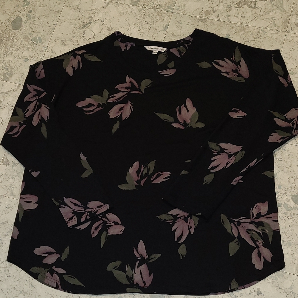 Catherine Malandrino Black and Purple Floral Long Sleeve Top
